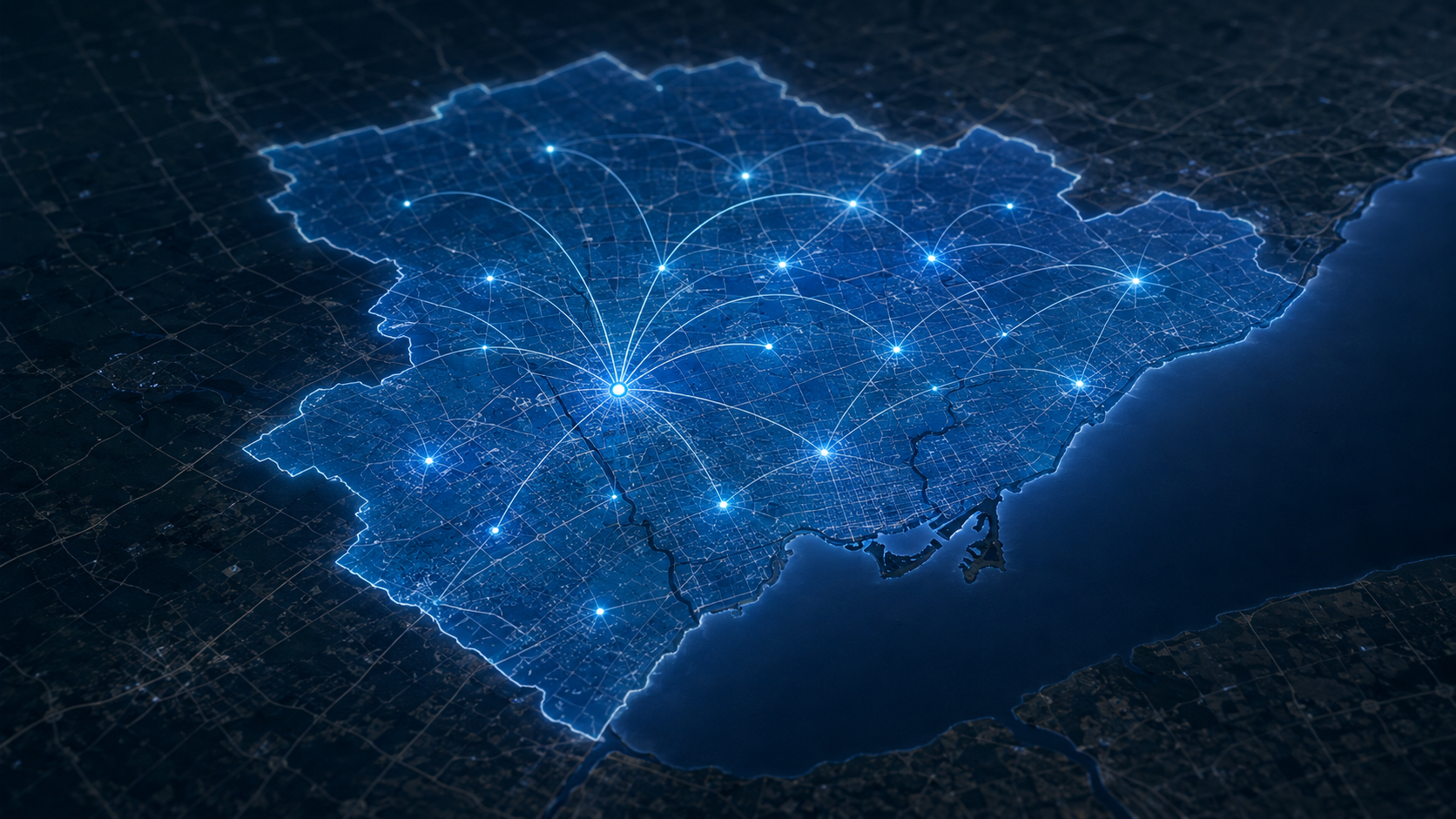 Abstract map-style visual representing Brampton and GTA service coverage