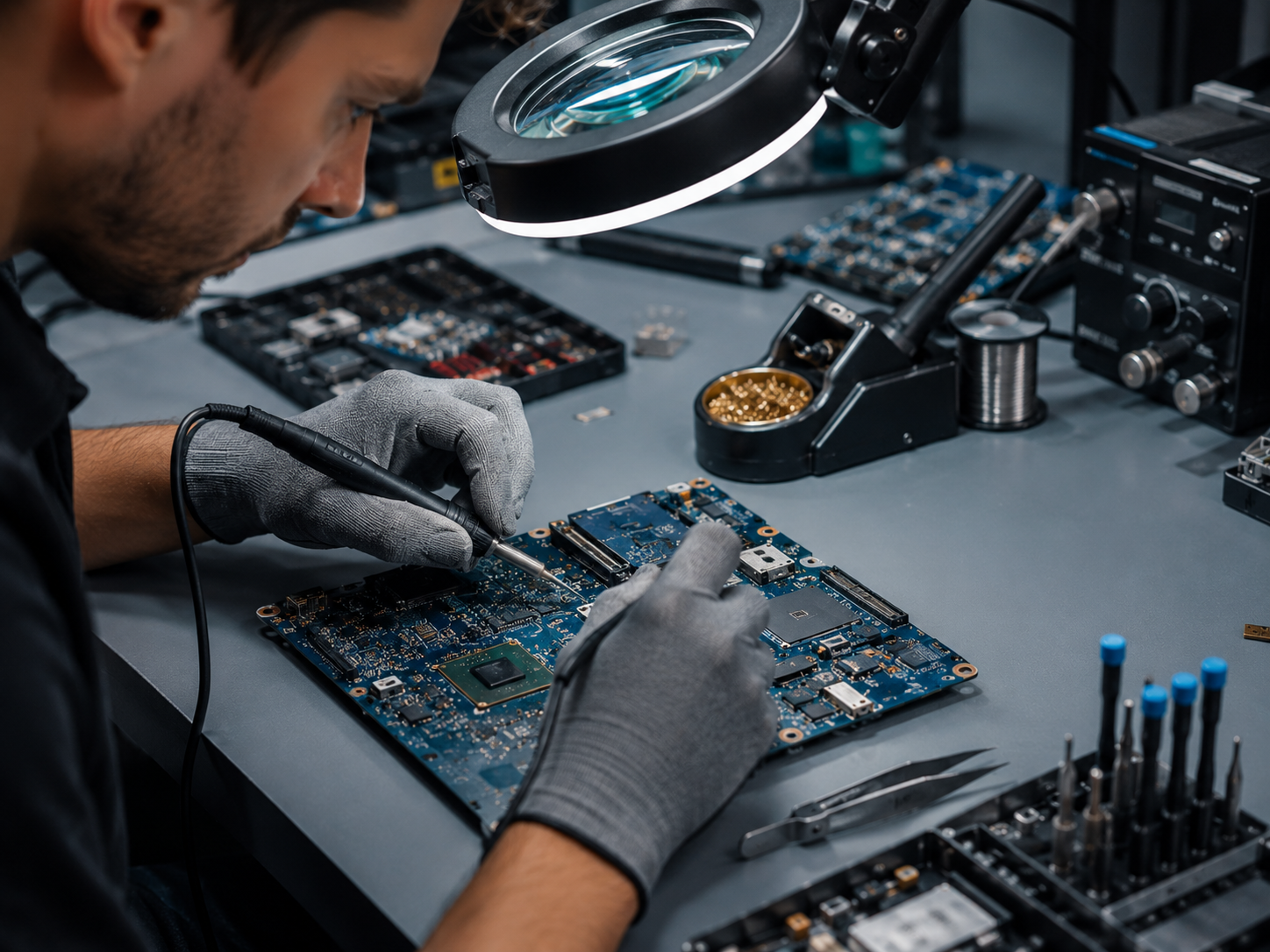 Circuit board electronics repair close-up