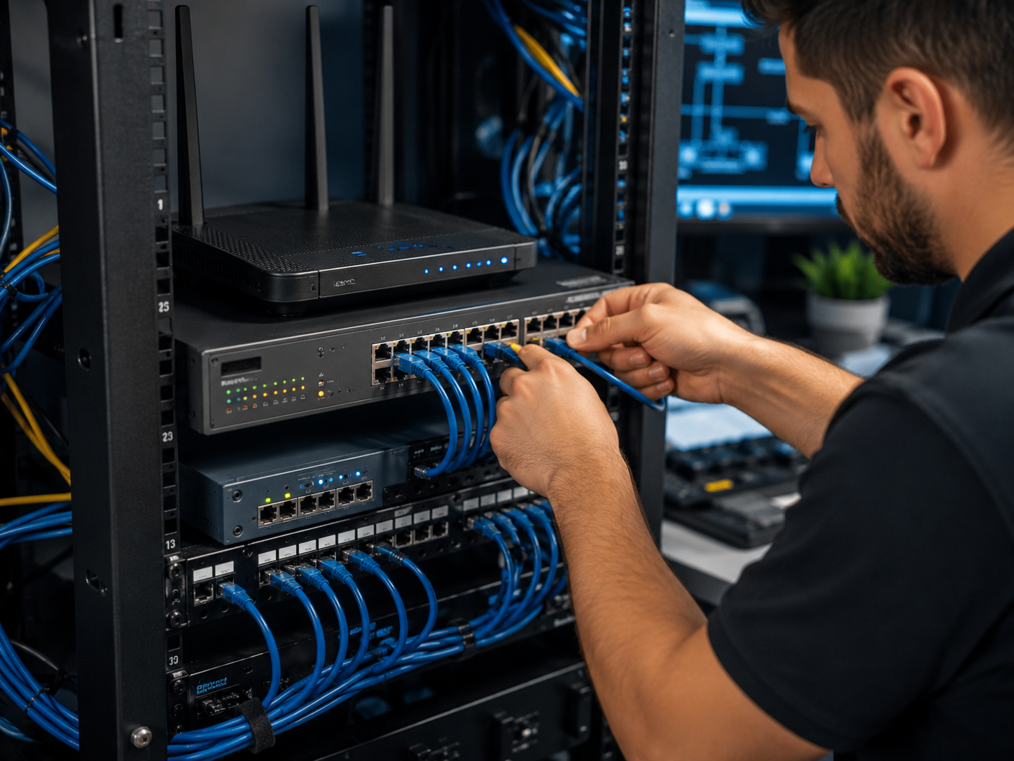 Router, network switch, and Ethernet setup