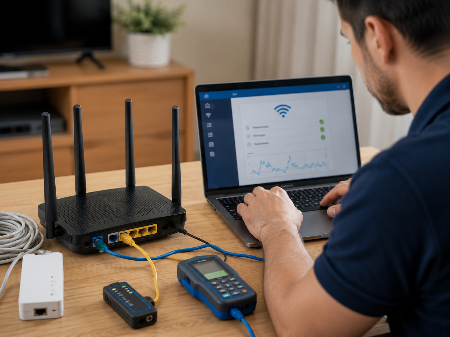 Wi-Fi router setup and network testing